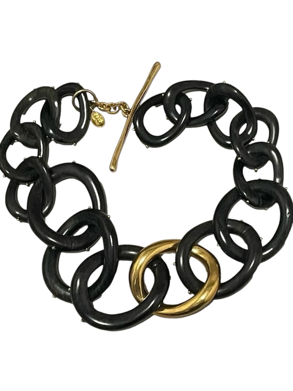 KARA ROSS Necklace Chunky Ebony Resin & Gold Tone Designer Statement